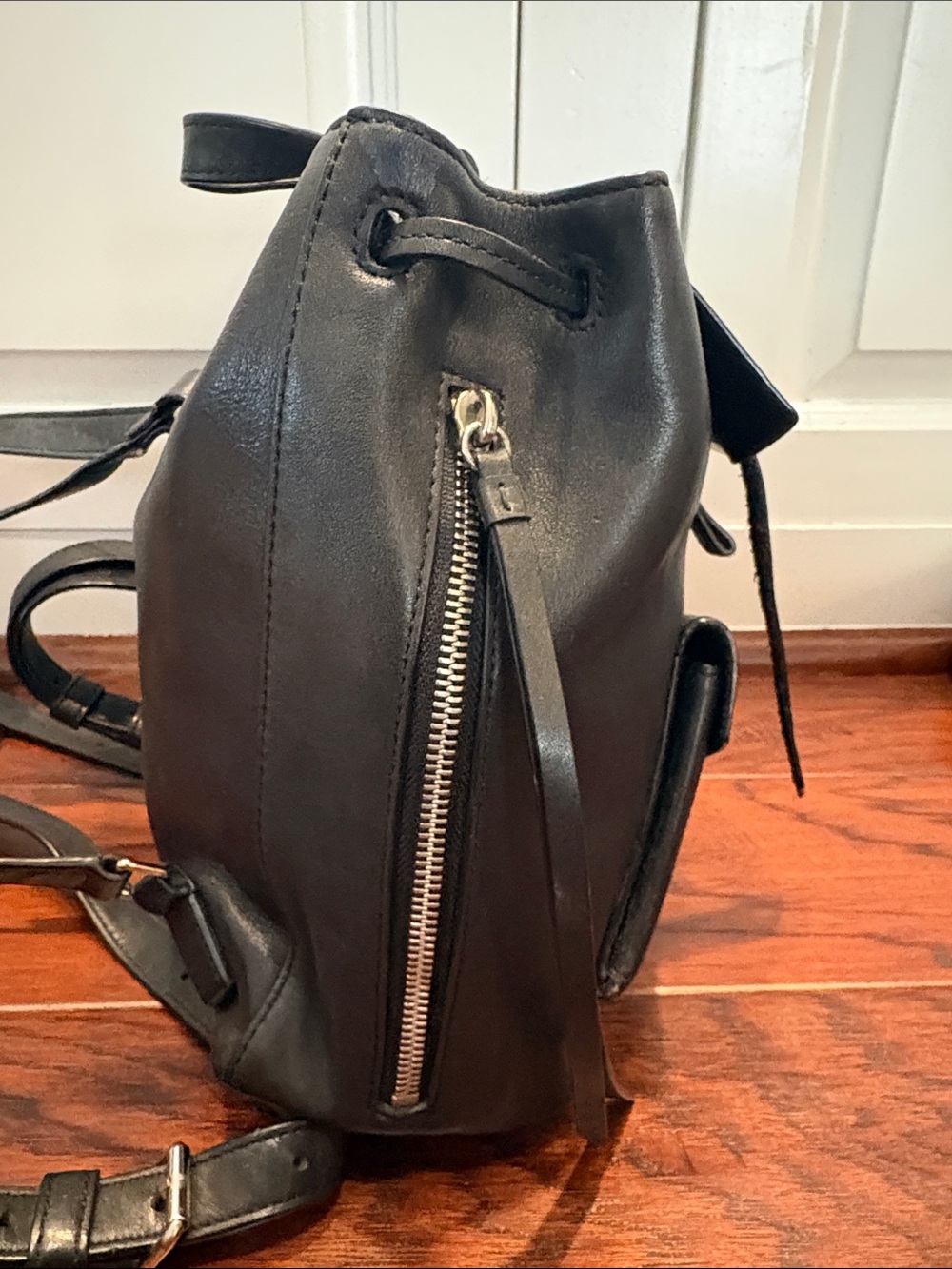 All Saints Black Leather Backpack with Front Pockets - Picture 4 of 9